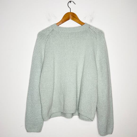 VINCE Knit Sweater Womens Size 1X Mint Green Organic Cotton Winter Fuzzy Cozy - Picture 4 of 6